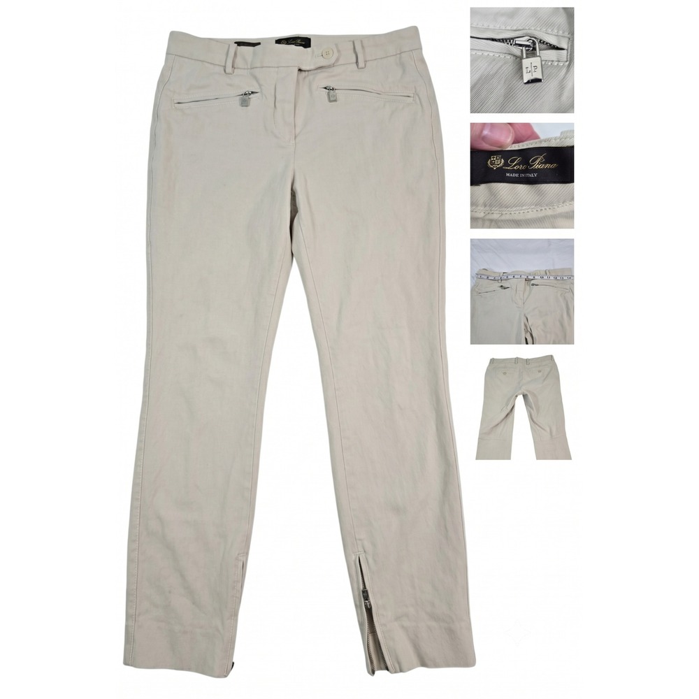 Loro‎ Piana Pants Womens 40 Beige Cotton Stretch Made in Italy Luxury Zipper Hem - Picture 2 of 15
